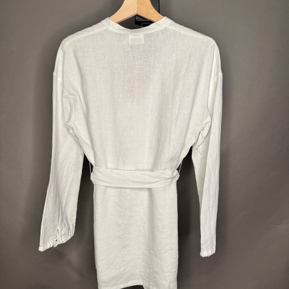 CULTIVER 100% Linen Cristi Long Sleeve Tunic Button Down Shirt w/ Belt White XS - Picture 9 of 15